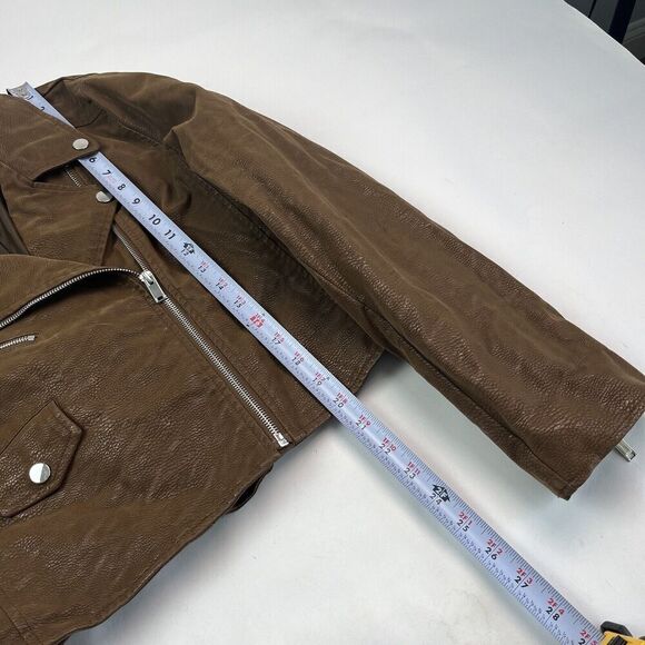 Urban Outfitters Faux Suede Leather Moto Jacket L Brown Punk Grunge City Classic - Picture 7 of 11